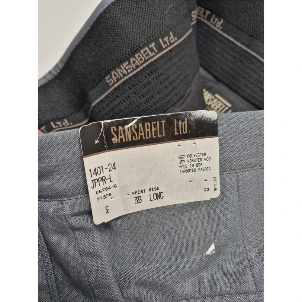 VTG Sansabelt Suit Mens 44 Gray Poly Wool 2 Piece 39x36 Elastic Waist USA NWT